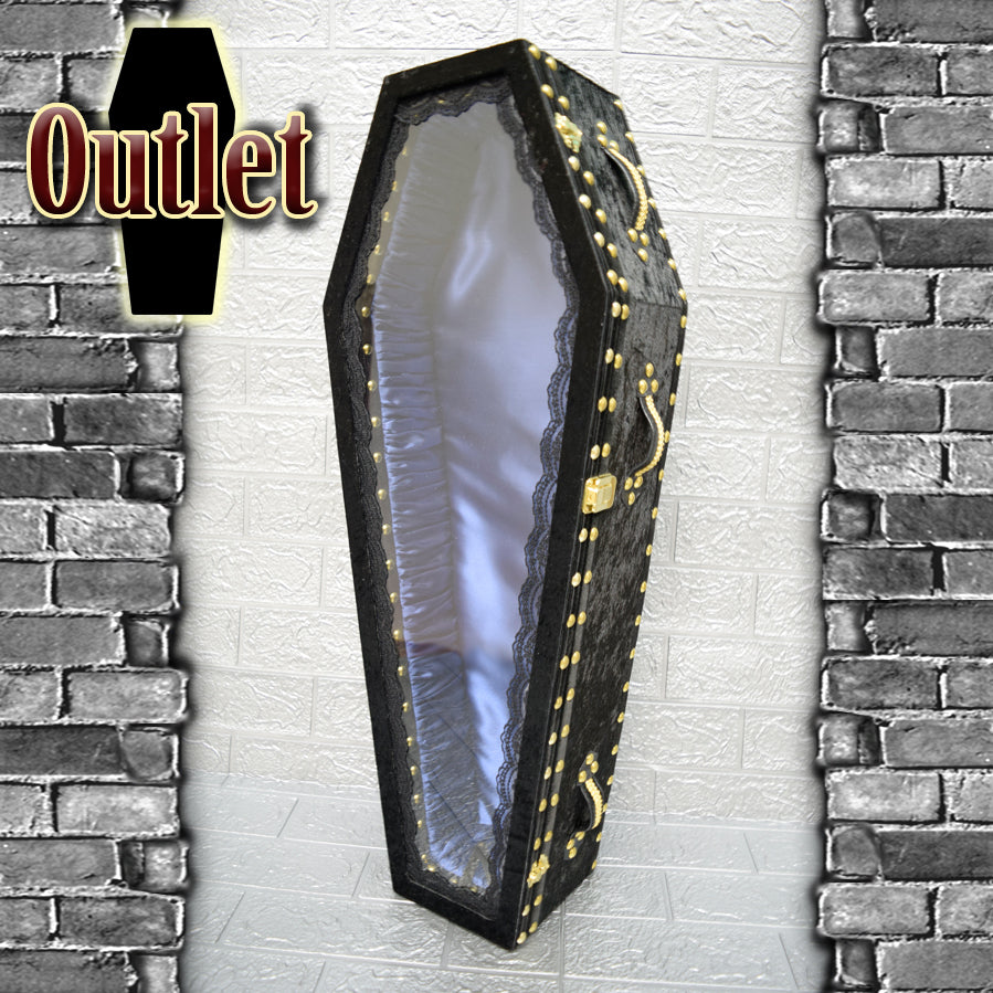 【Outlet棺/展示 試作品】70㎝サイズ アクリル扉 Doll Coffin BOX <ブラックベロア/内装ブルーサテン>OT-NO.005