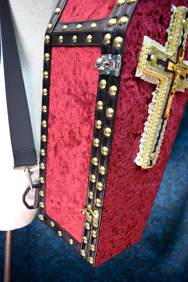 【Outlet棺/試作品】45㎝(内寸42㎝)背負えるDoll Coffin BOX<ワインレッド>