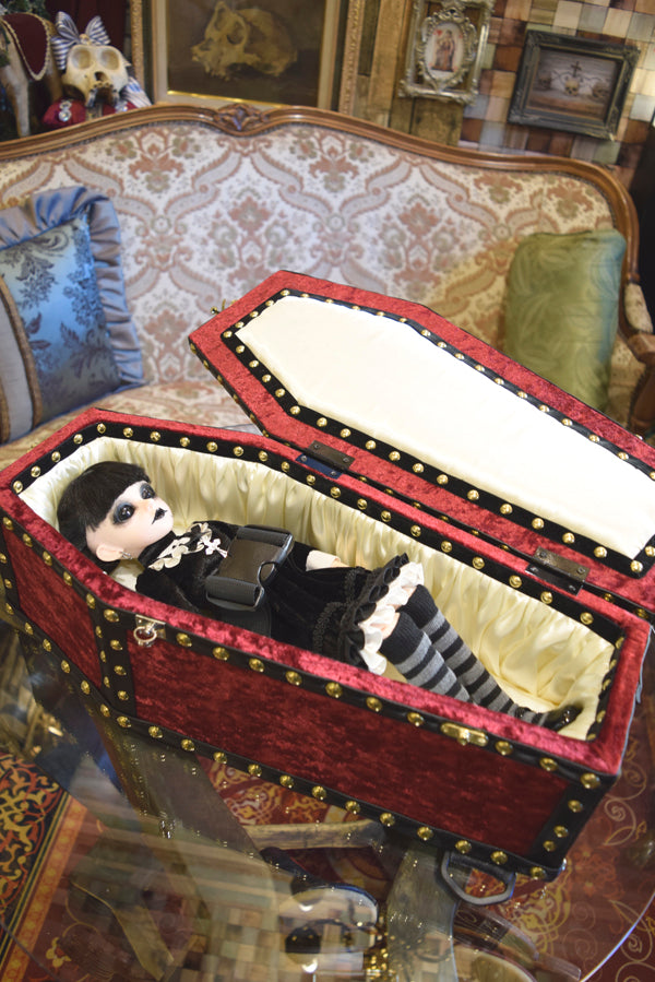 【Outlet棺/試作品】45㎝(内寸42㎝)背負えるDoll Coffin BOX<ワインレッド>