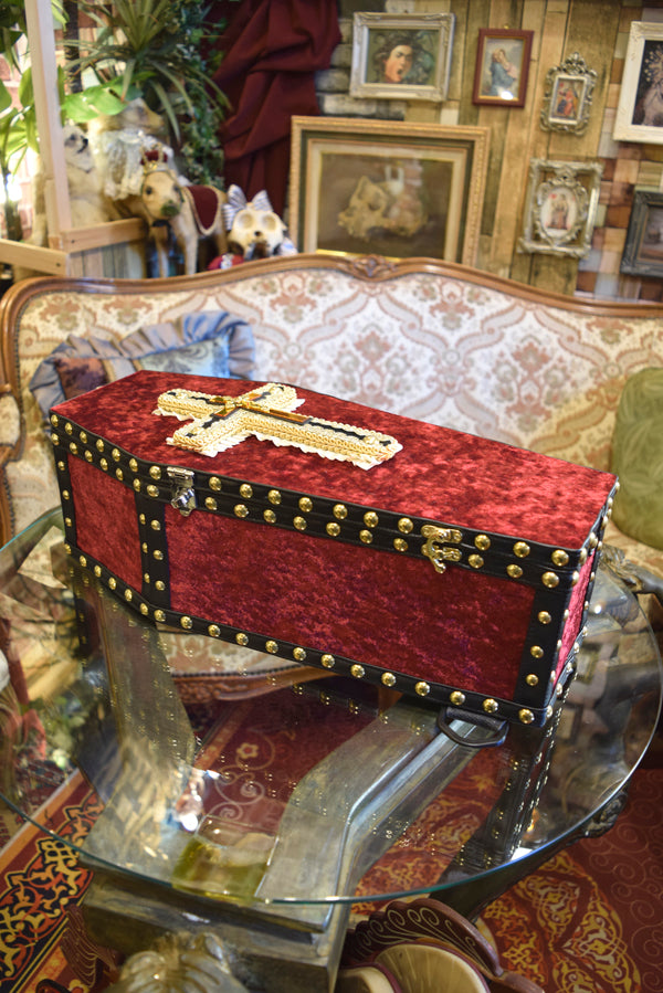 【Outlet棺/試作品】45㎝(内寸42㎝)背負えるDoll Coffin BOX<ワインレッド>