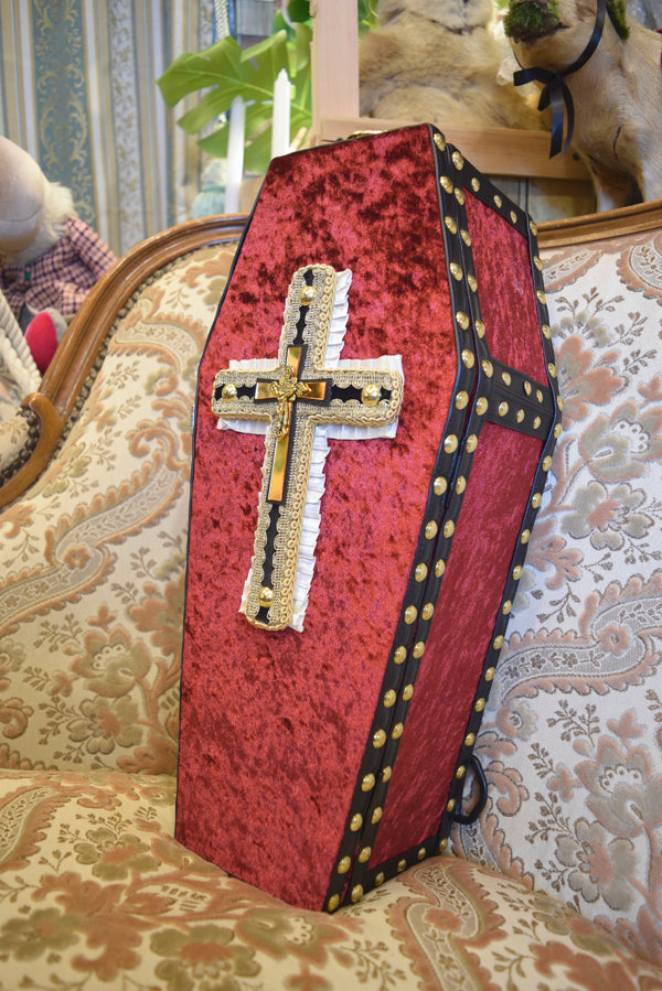 【Outlet棺/試作品】45㎝(内寸42㎝)背負えるDoll Coffin BOX<ワインレッド>