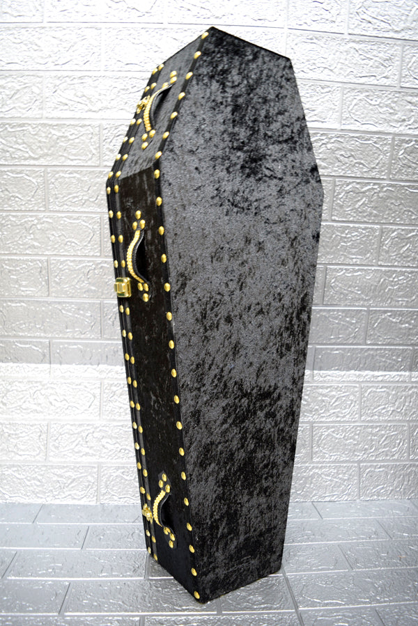 【Outlet棺/展示 試作品】70㎝サイズ アクリル扉 Doll Coffin BOX <ブラックベロア/内装ブルーサテン>OT-NO.005