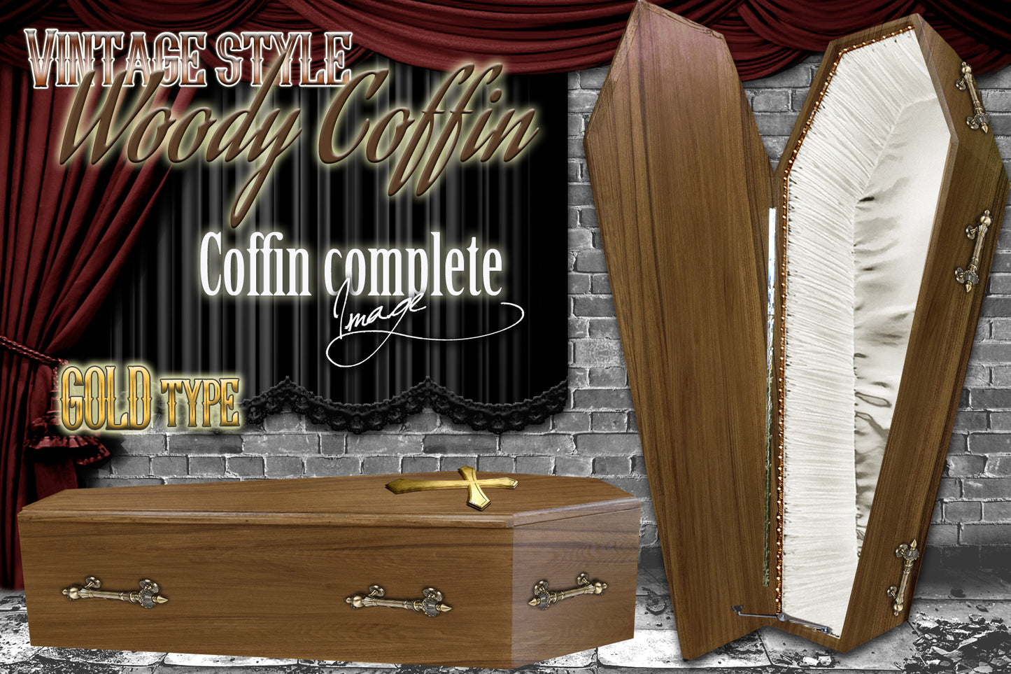 ✟Dream Pack✟【Type-01】1/1Scale 等身大棺 Life-size Coffin < WoodyCoffin Vintage style / GOLD type >