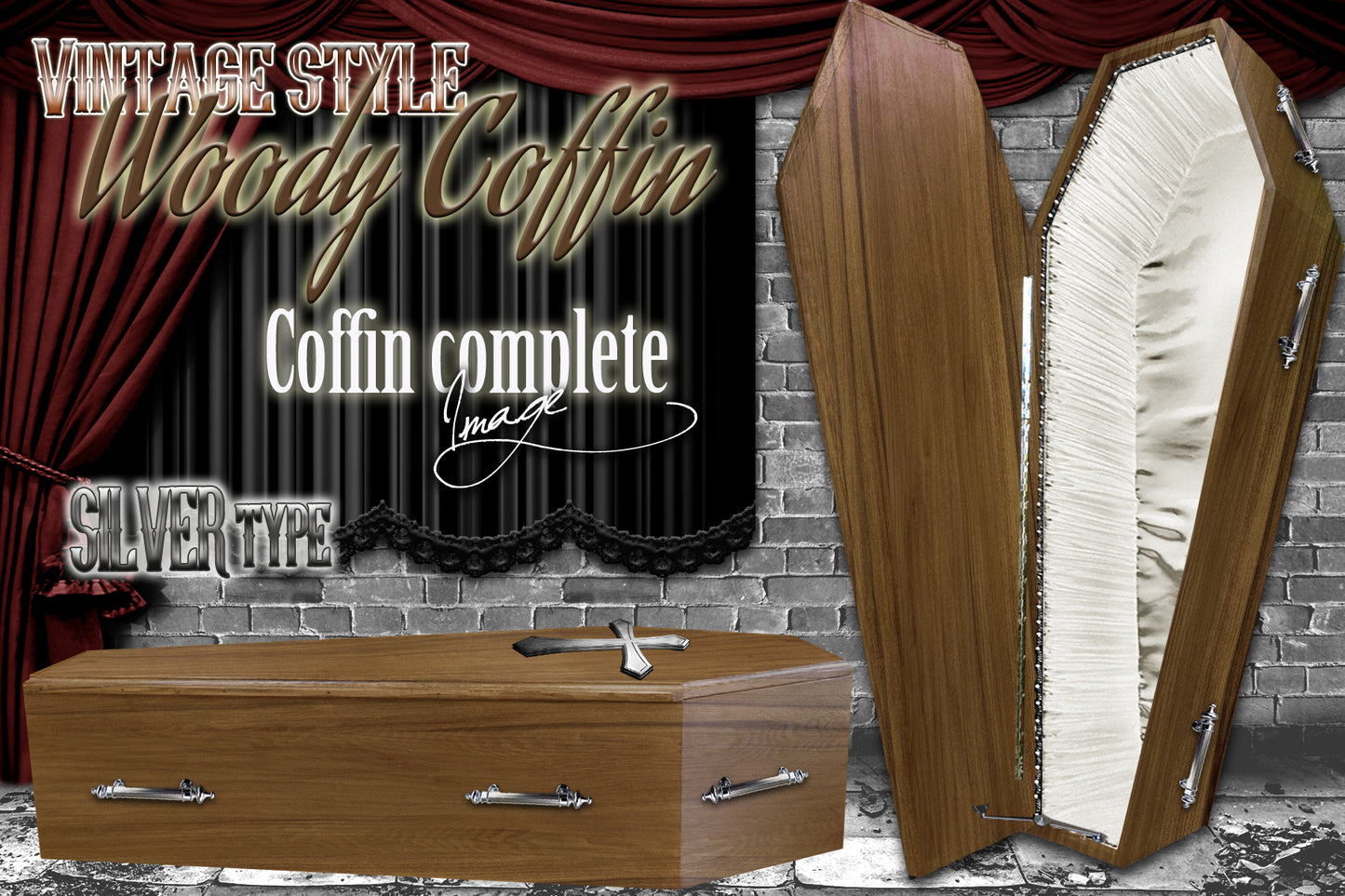 ✟Dream Pack✟【Type-01】1/1Scale 等身大棺 Life-size Coffin < WoodyCoffin Vintage style / SILVER type >