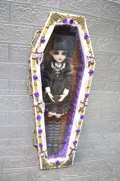 【 One-of-a-kind  一点物棺 】 内寸50cm 扉アクリル アンティーク調 DOLL Coffin ＜No.012-50 ＞